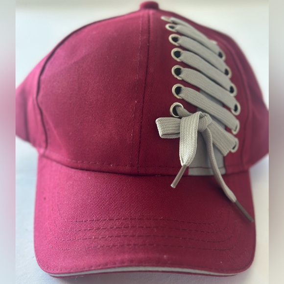 C.C Stylish Burgundy Cap with Lace-Up Detail - Picture 2 of 5